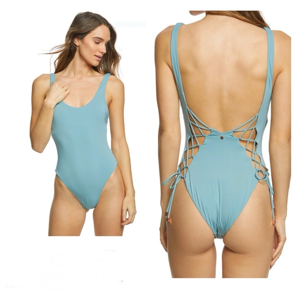 NWT Radio Fiji Teal Cheeky Lace-Up One Piece Swimsuit